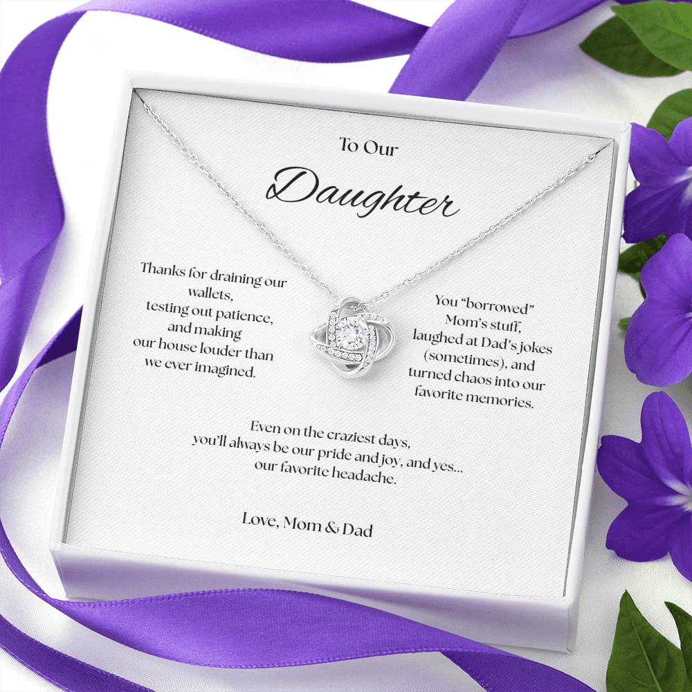 To Our Daughter Love Knot necklace, Our Beautiful Mess.