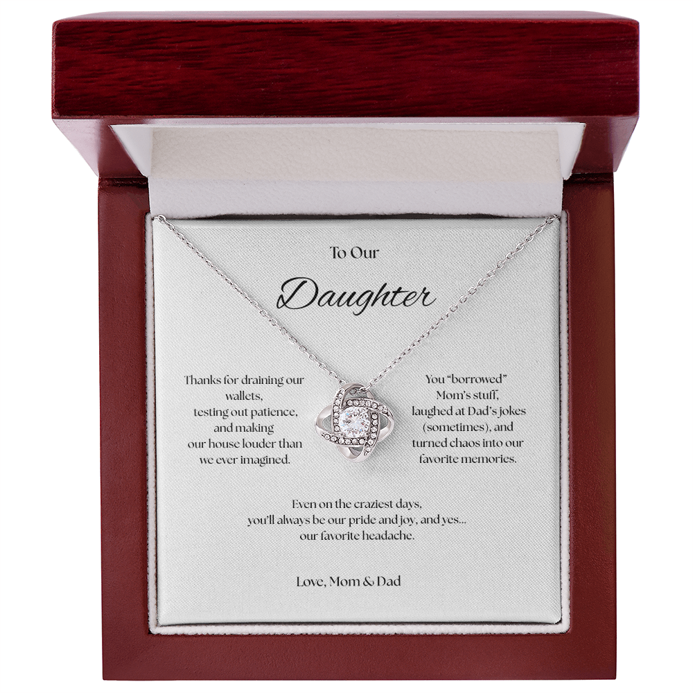 To Our Daughter Love Knot necklace, Our Beautiful Mess.
