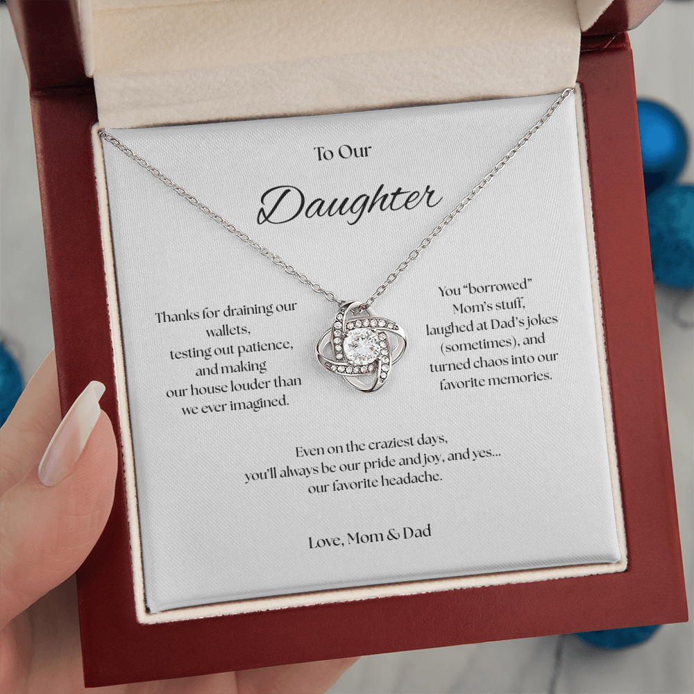 To Our Daughter Love Knot necklace, Our Beautiful Mess.