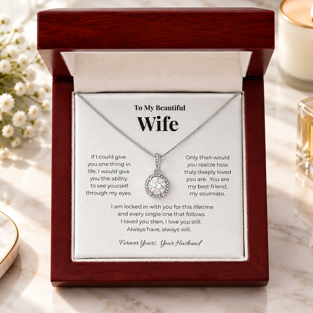 To My Beautiful Wife Eternal Hope Cushion-Cut Necklace