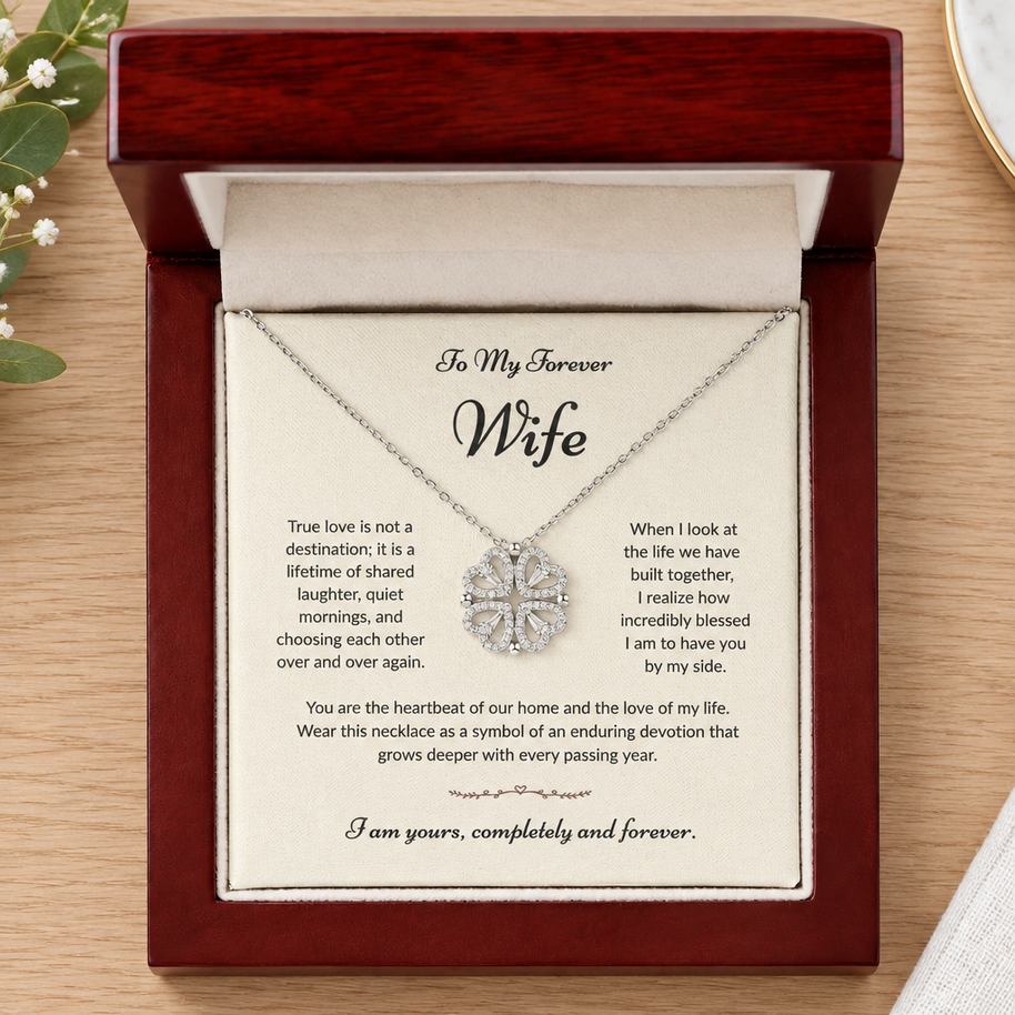 To My Forever Wife, Magnetic Hearts Clover Necklace