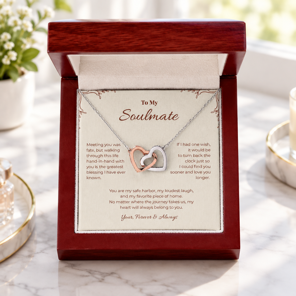 To My Soulmate, Interlocking Hearts Pendant Necklace