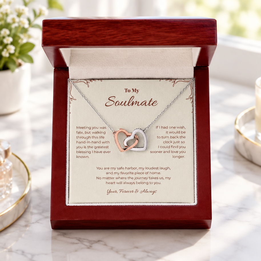 To My Soulmate, Interlocking Hearts Pendant Necklace
