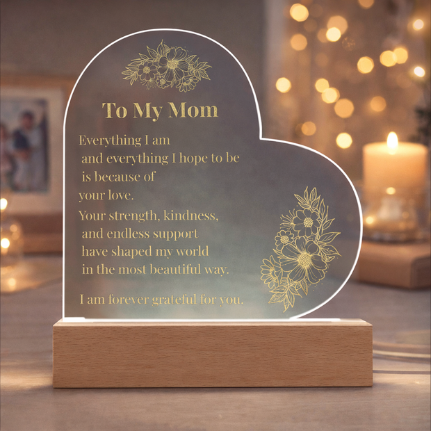 Heart-Shaped Acrylic LED Plaque Gift for Mom – Forever Grateful