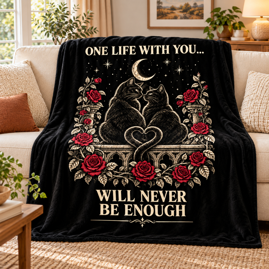 Gothic Cat Blanket Gift for Couples – One Life With You