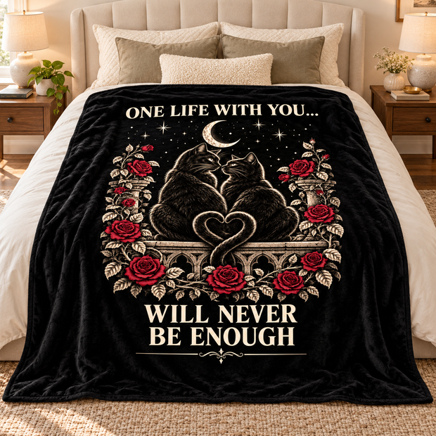 Gothic Cat Blanket Gift for Couples – One Life With You
