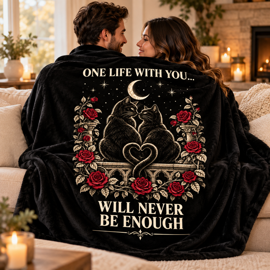 Gothic Cat Blanket Gift for Couples – One Life With You