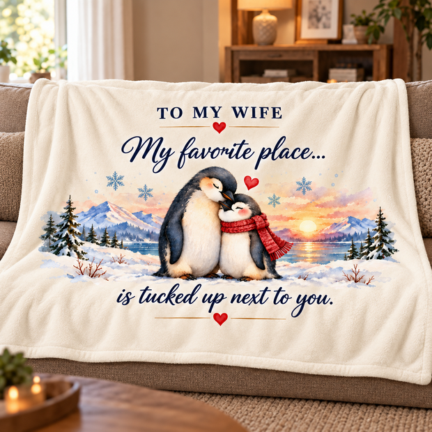 Penguin Blanket Gift for Wife – My Favorite Place Is Next to You