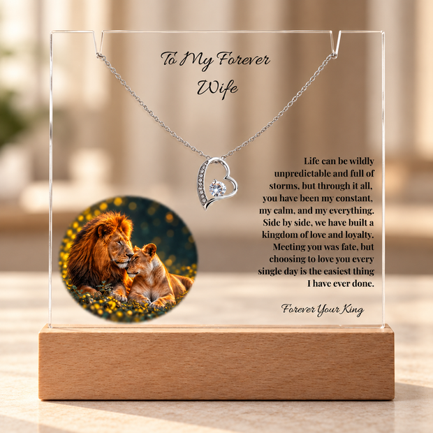 Lion Acrylic LED Plaque & Forever Love Necklace Gift Set for Wife – Forever Your King