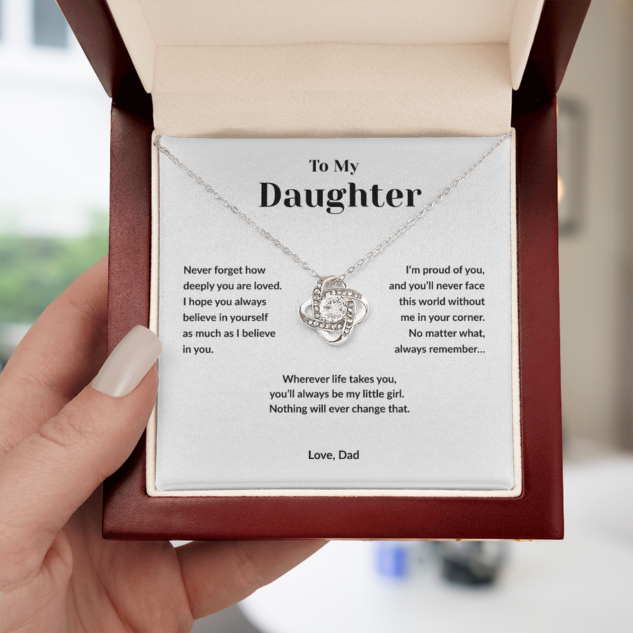 To My Daughter- I Believe in You  Love Knot Necklace