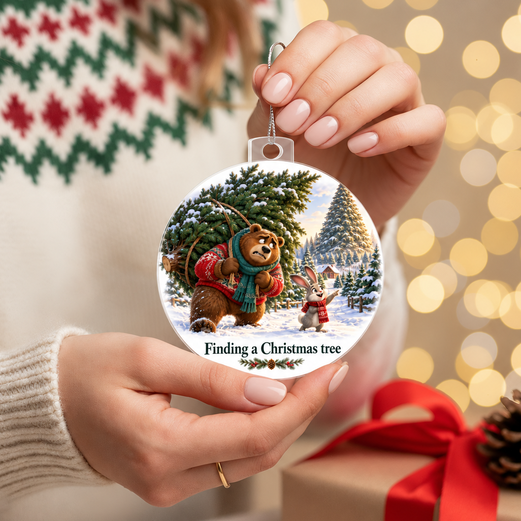 Funny Bear & Rabbit Christmas Ornament – Finding a Christmas Tree Gift