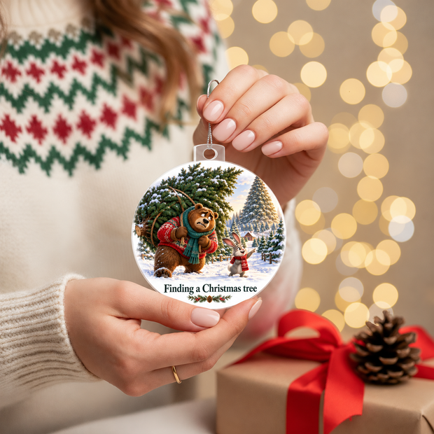 Funny Bear & Rabbit Christmas Ornament – Finding a Christmas Tree Gift