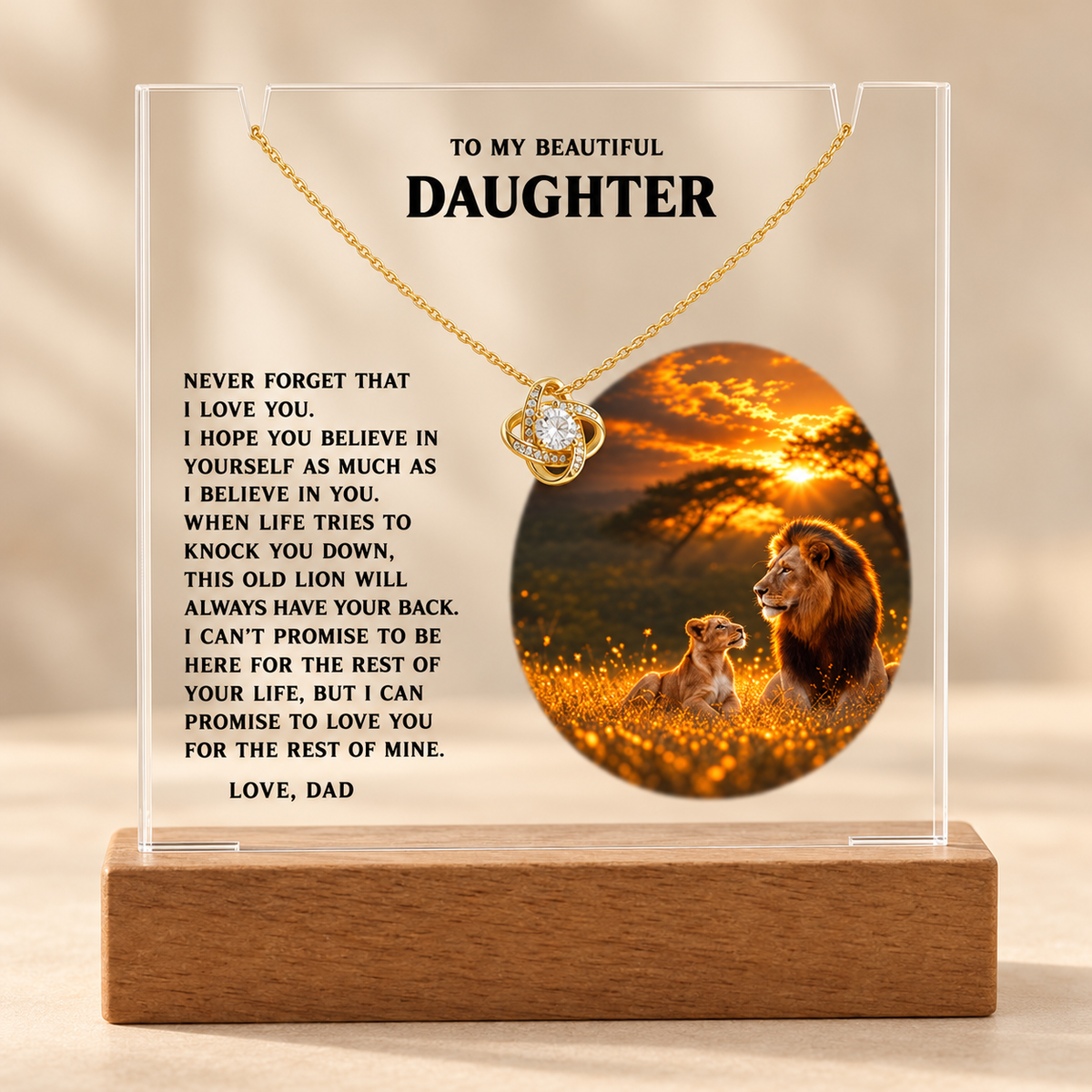 This Old Lion, Daughter Acrylic LED Plaque & Love Knot Necklace from Dad