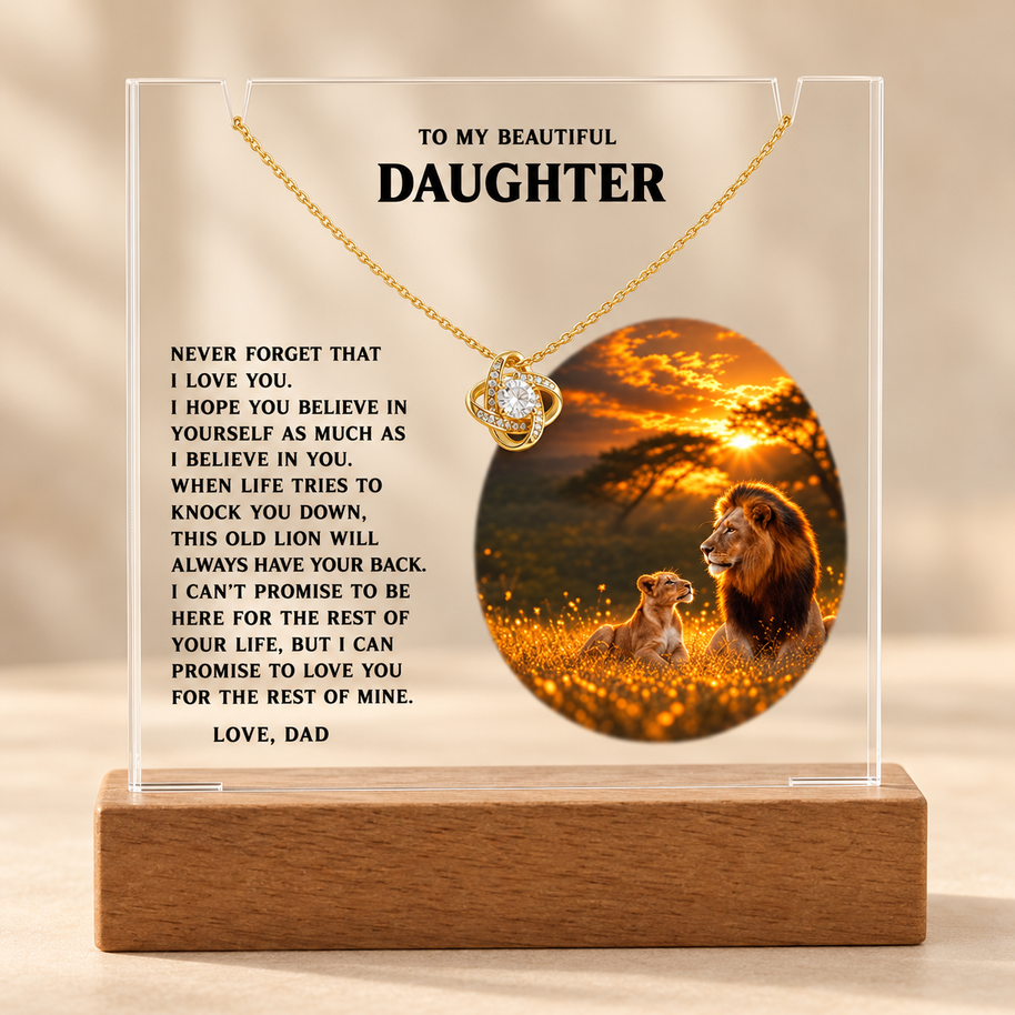 This Old Lion, Daughter Acrylic LED Plaque & Love Knot Necklace from Dad