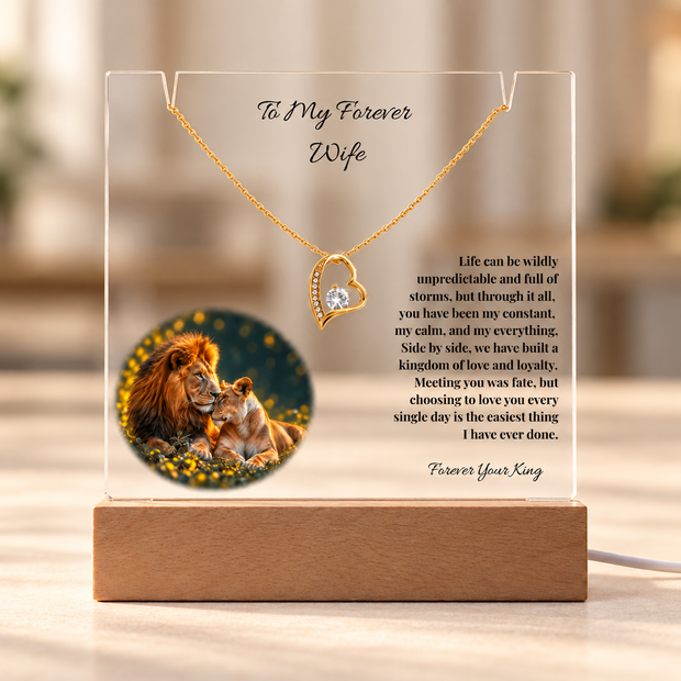 Lion Acrylic LED Plaque & Forever Love Necklace Gift Set for Wife – Forever Your King