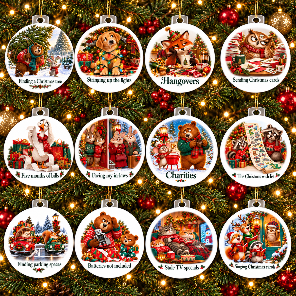 Christmas Chaos Ornament Bundle – Complete 12-Piece Funny Christmas Gift Set