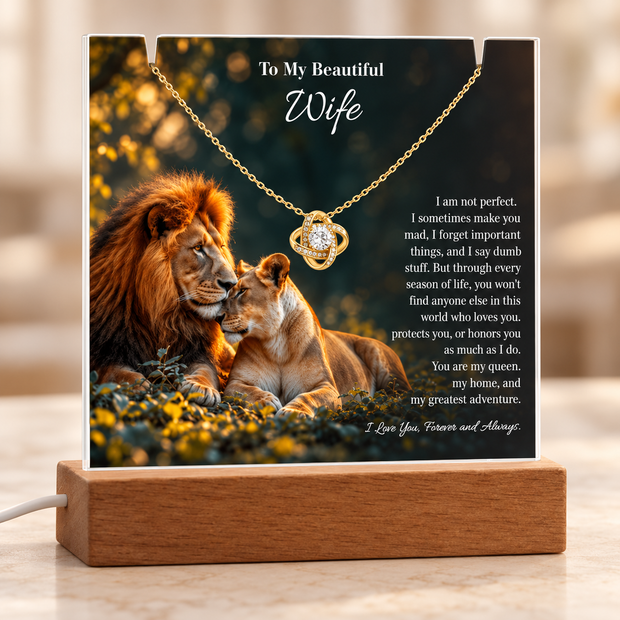 Lion Acrylic LED Plaque & Love Knot Necklace Gift Set for Wife – My Greatest Adventure