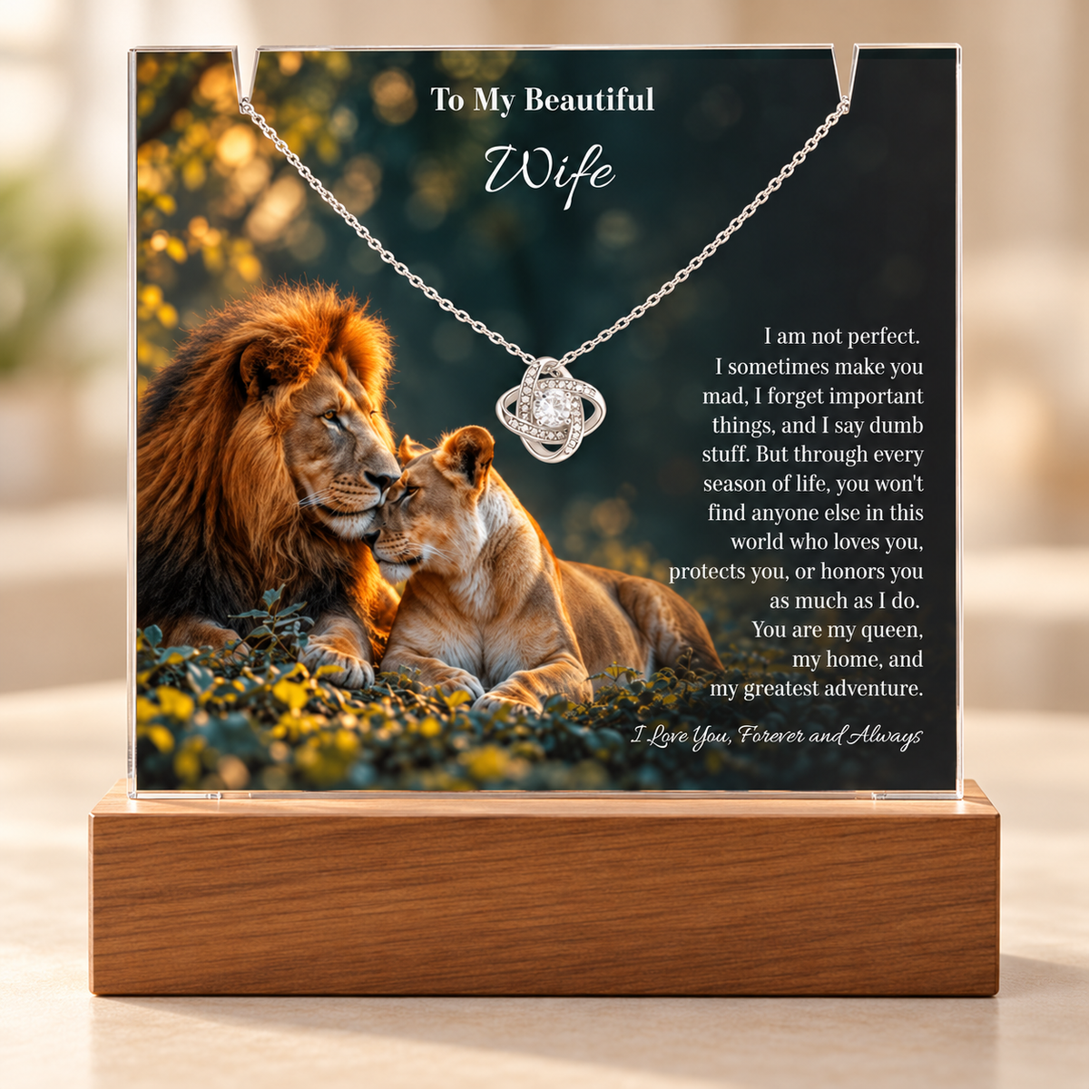 Lion Acrylic LED Plaque & Love Knot Necklace Gift Set for Wife – My Greatest Adventure