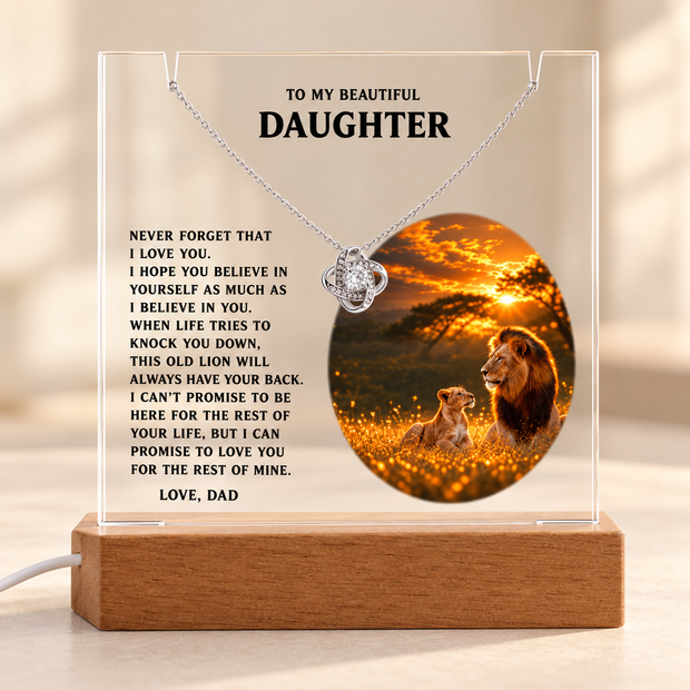 This Old Lion, Daughter Acrylic LED Plaque & Love Knot Necklace from Dad