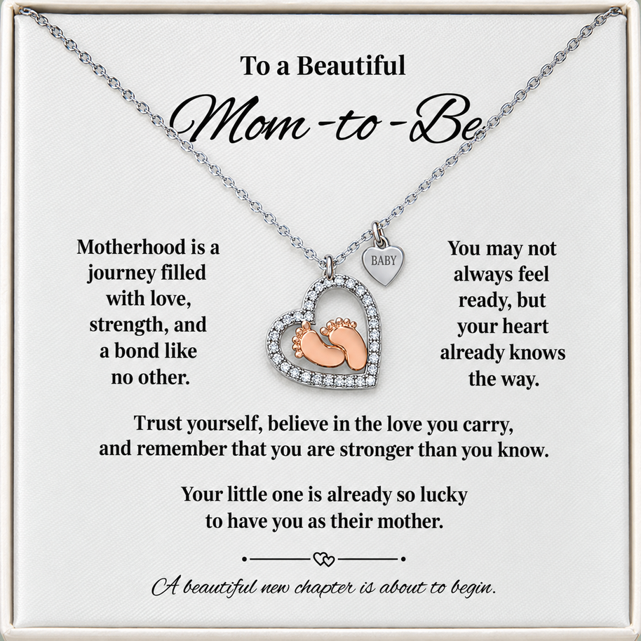 Mom-to-Be Gift – Baby Feet Heart Necklace