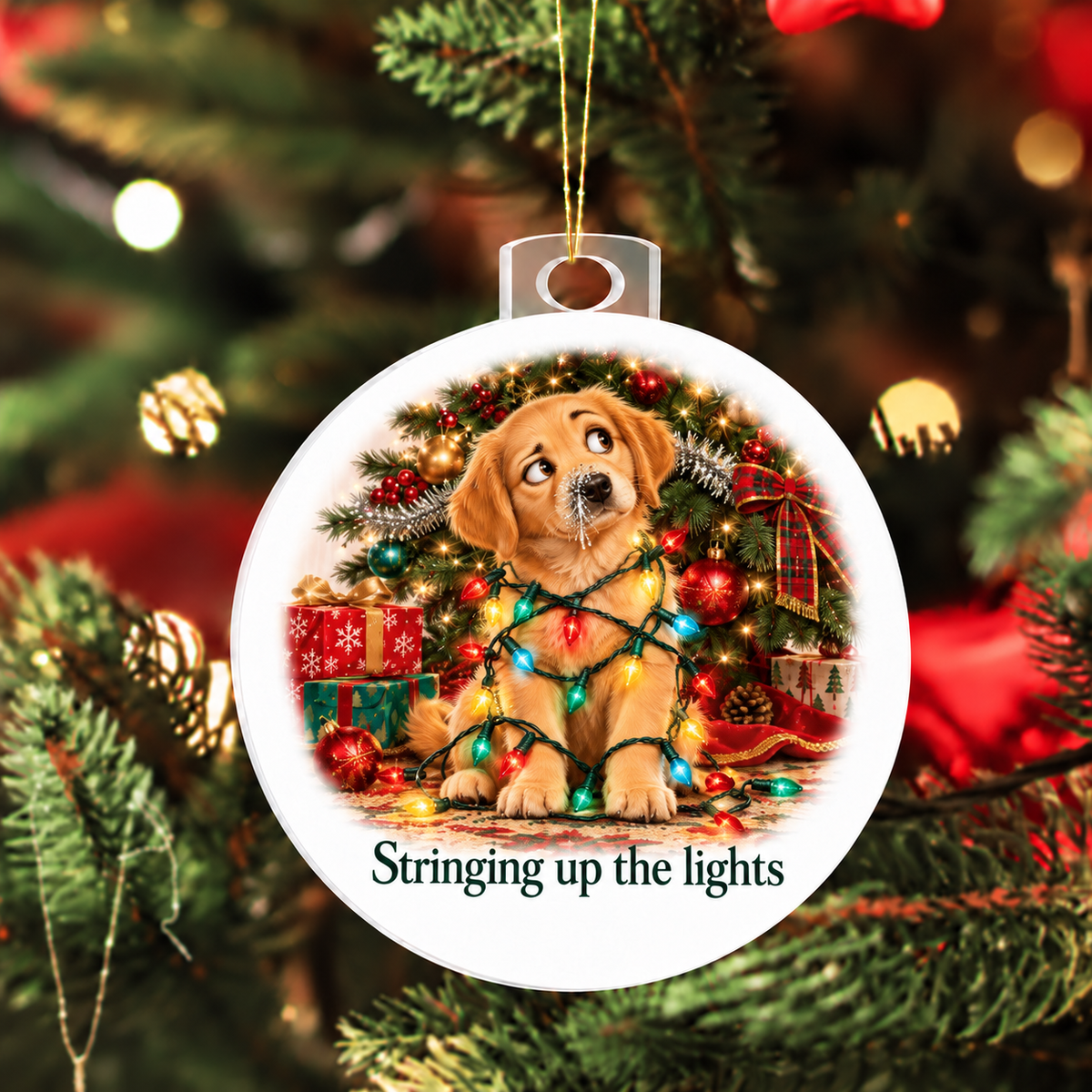 Funny Dog Christmas Ornament – Stringing Up the Lights – Christmas Chaos Gift