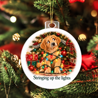Funny Dog Christmas Ornament – Stringing Up the Lights – Christmas Chaos Gift