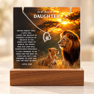 Lion Acrylic LED Plaque & Forever Love Necklace Gift Set for Daughter from Dad – Always Have Your Back