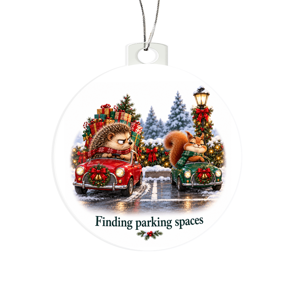 Funny Hedgehog & Squirrel Christmas Ornament – Finding Parking Spaces – Christmas Chaos Gift