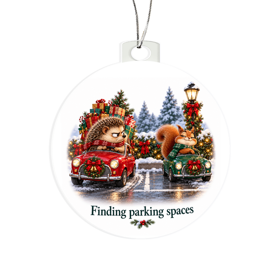 Funny Hedgehog & Squirrel Christmas Ornament – Finding Parking Spaces – Christmas Chaos Gift