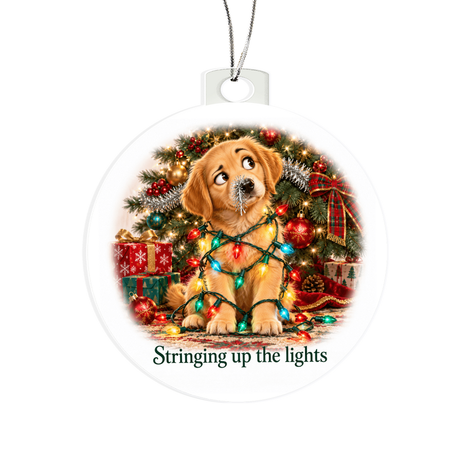 Funny Dog Christmas Ornament – Stringing Up the Lights – Christmas Chaos Gift