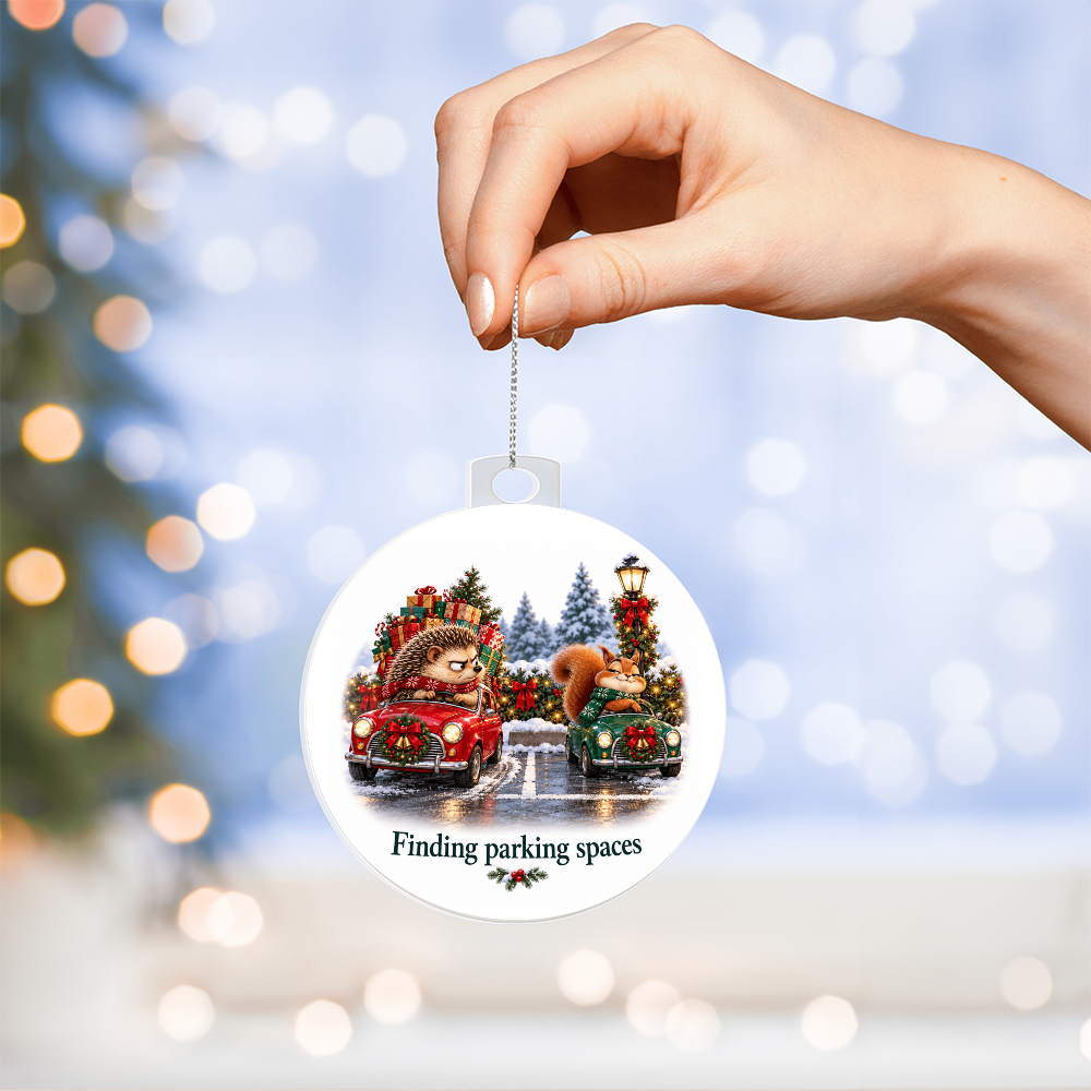 Funny Hedgehog & Squirrel Christmas Ornament – Finding Parking Spaces – Christmas Chaos Gift