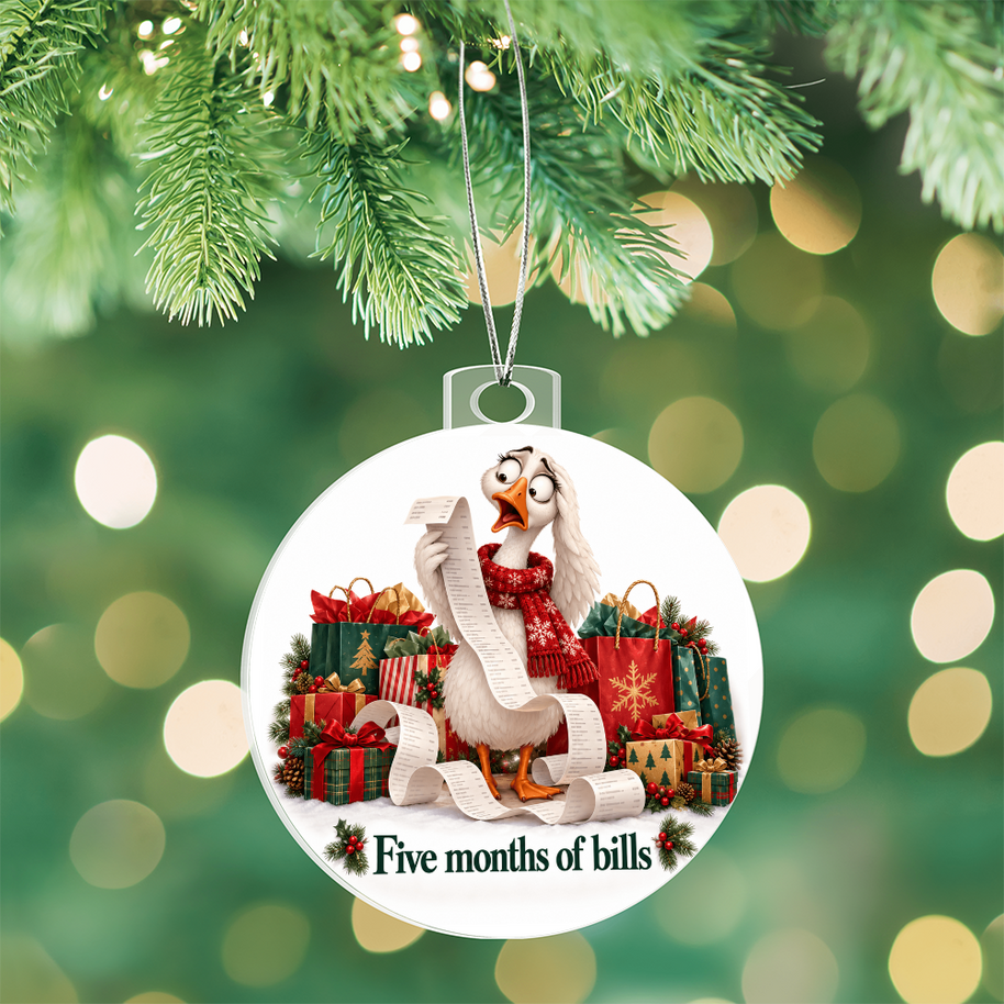 Funny Goose Christmas Ornament – Five Months of Bills – Christmas Chaos Gift