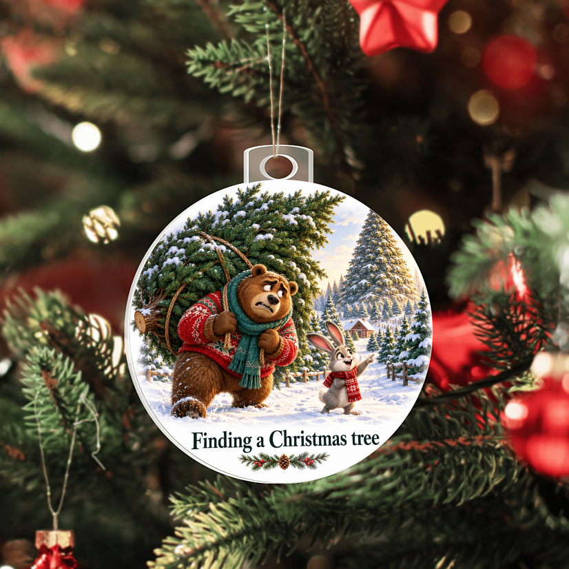 Funny Bear & Rabbit Christmas Ornament – Finding a Christmas Tree Gift