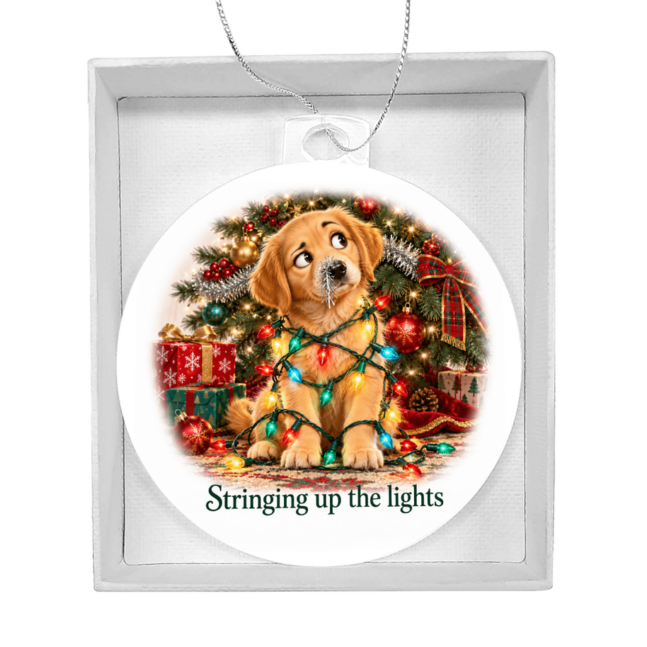 Funny Dog Christmas Ornament – Stringing Up the Lights – Christmas Chaos Gift