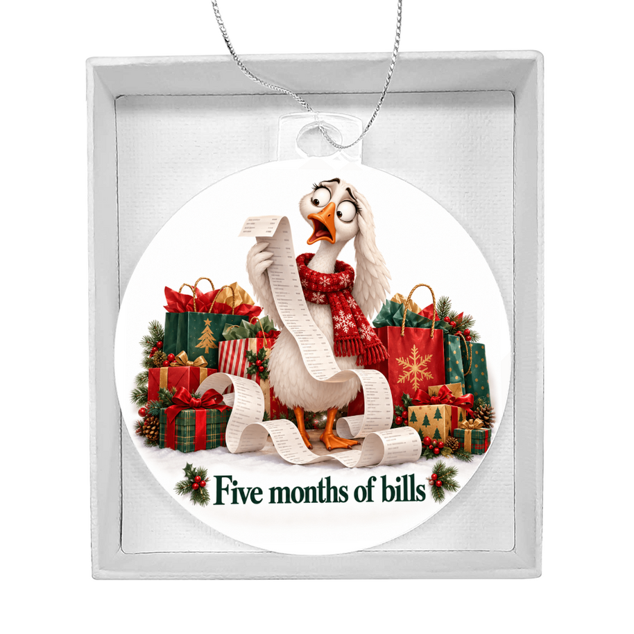 Funny Goose Christmas Ornament – Five Months of Bills – Christmas Chaos Gift