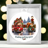 Funny Hedgehog & Squirrel Christmas Ornament – Finding Parking Spaces – Christmas Chaos Gift