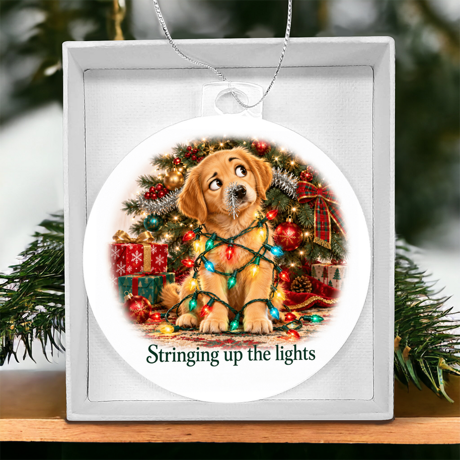 Funny Dog Christmas Ornament – Stringing Up the Lights – Christmas Chaos Gift