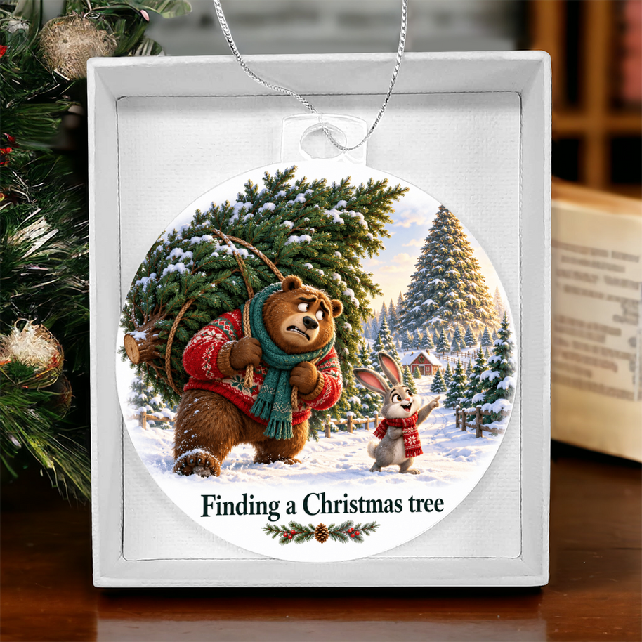 Funny Bear & Rabbit Christmas Ornament – Finding a Christmas Tree Gift