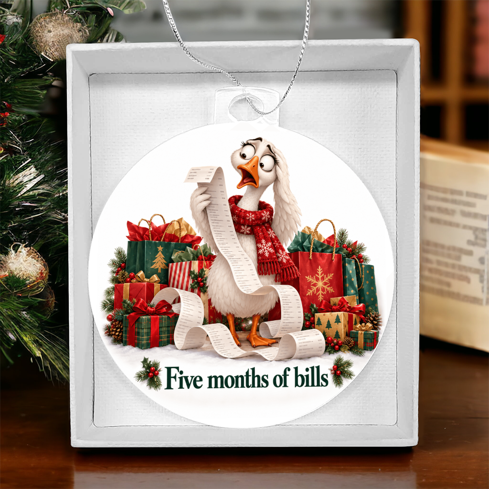 Funny Goose Christmas Ornament – Five Months of Bills – Christmas Chaos Gift