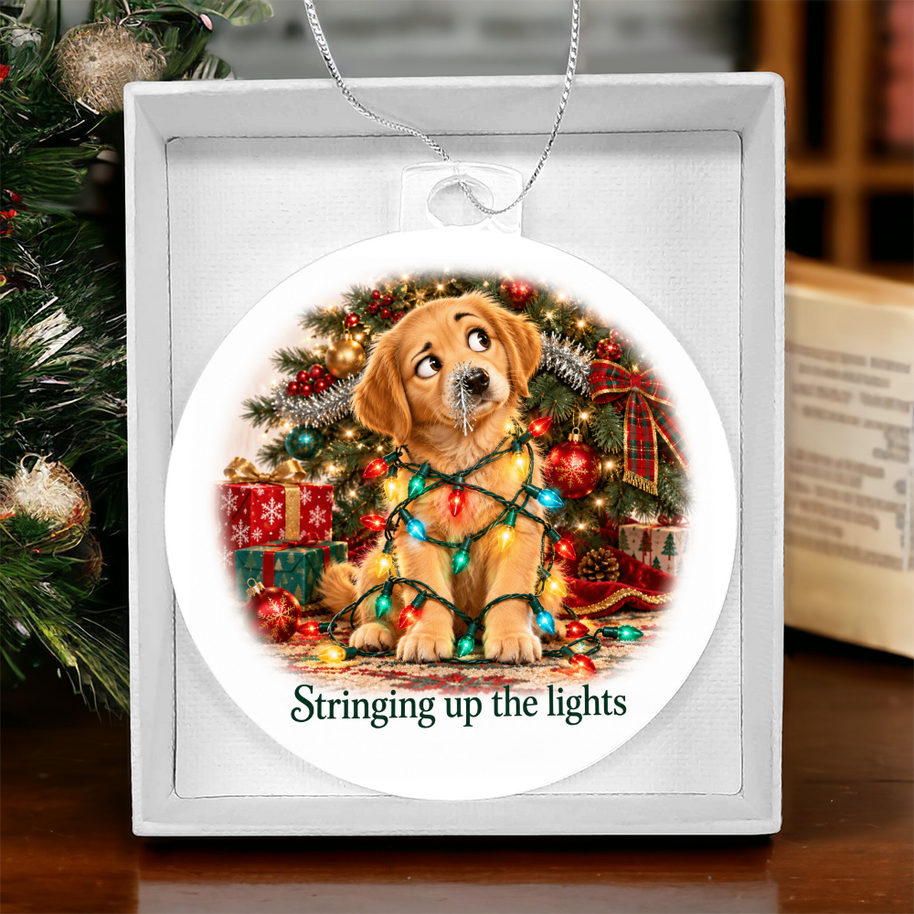 Funny Dog Christmas Ornament – Stringing Up the Lights – Christmas Chaos Gift
