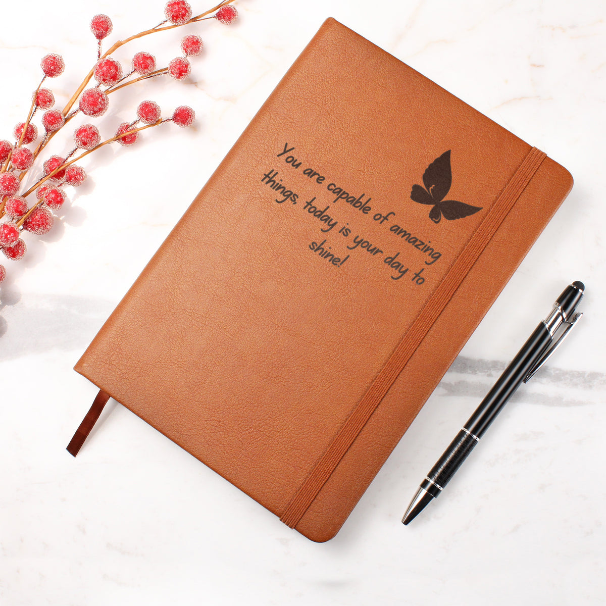 You Are Capable of Amazing Things Engraved Journal – Butterfly Encouragement Gift for Her