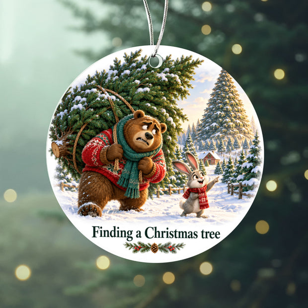 Funny Bear & Rabbit Christmas Ornament – Finding a Christmas Tree Gift