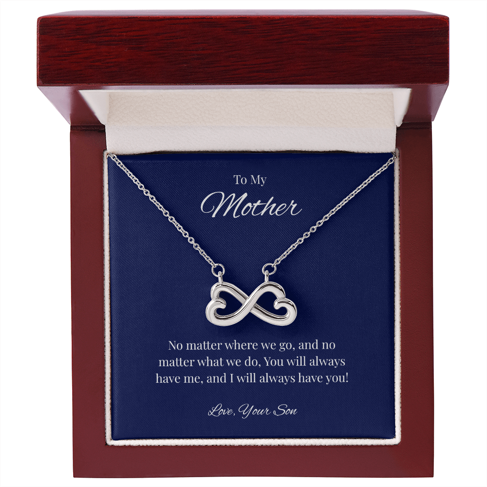Infinity Heart Necklace Gift for Mom from Son – No Matter Where We Go