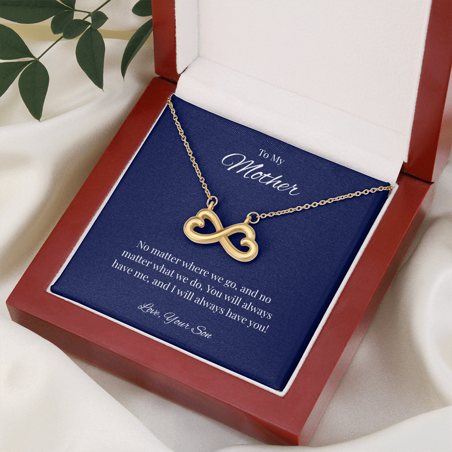 Infinity Heart Necklace Gift for Mom from Son – No Matter Where We Go