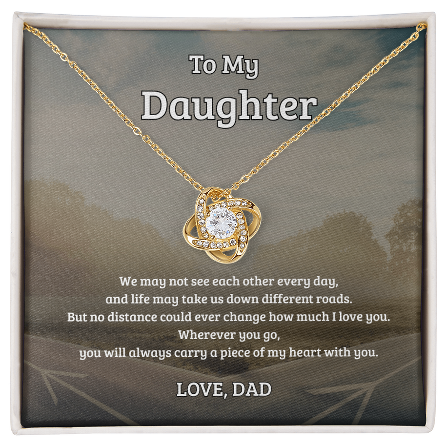To My Daughter, No Distance Can Change My Love, Love Knot Necklace
