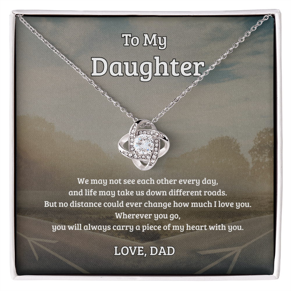 To My Daughter, No Distance Can Change My Love, Love Knot Necklace
