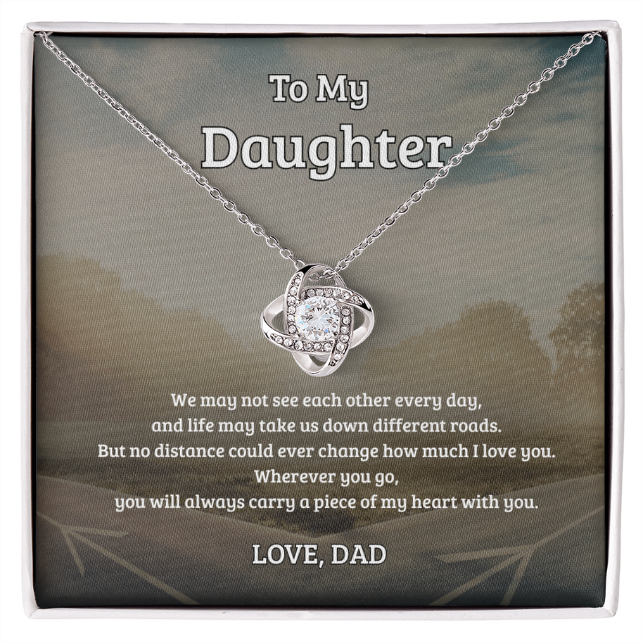 To My Daughter, No Distance Can Change My Love, Love Knot Necklace