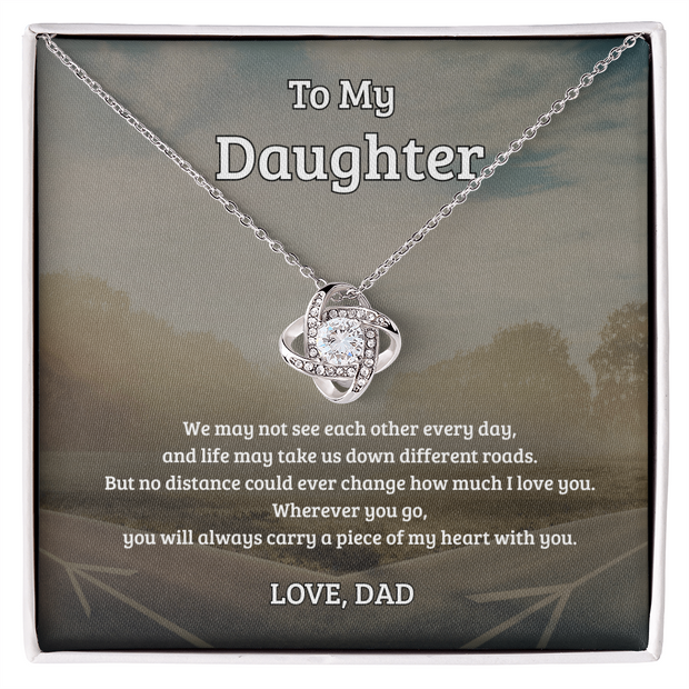 To My Daughter, No Distance Can Change My Love, Love Knot Necklace