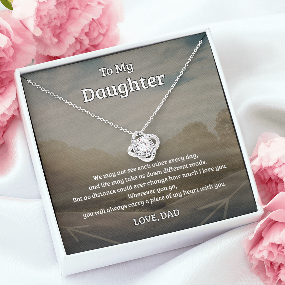 To My Daughter, No Distance Can Change My Love, Love Knot Necklace