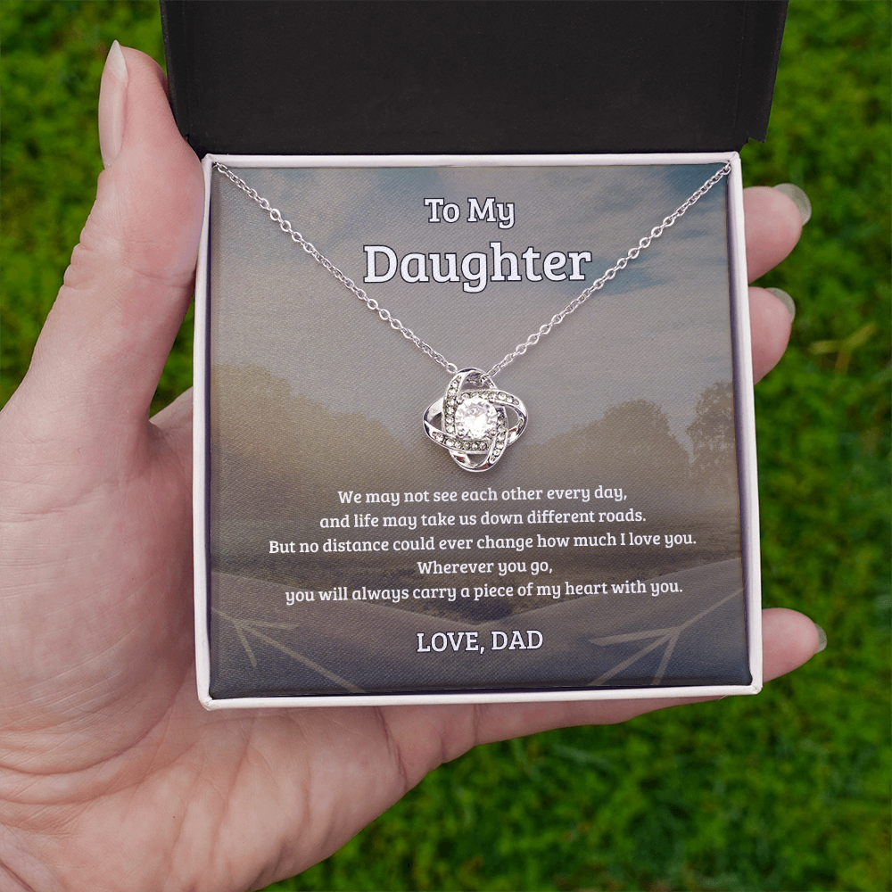 To My Daughter, No Distance Can Change My Love, Love Knot Necklace
